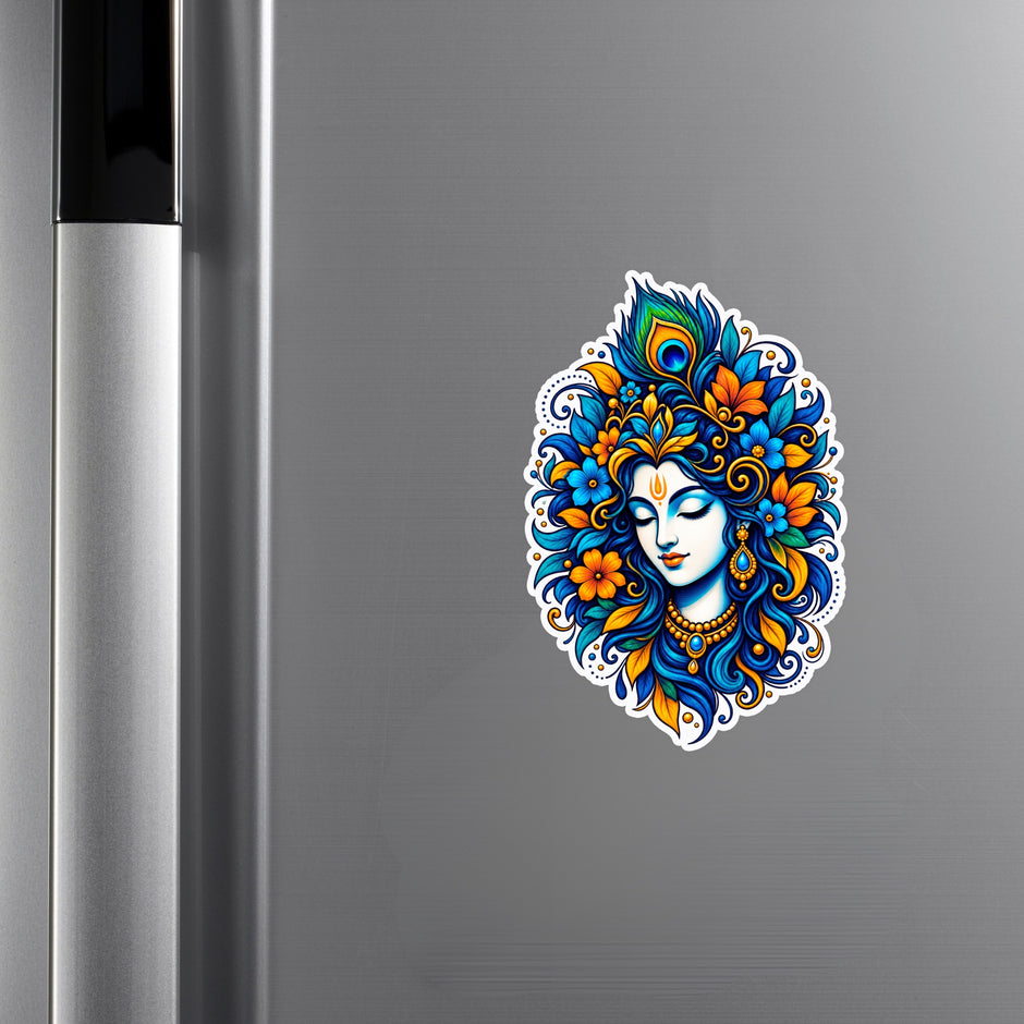 Lord Krishna Waterproof Matte Vinyl Sticker Applied on Cupboard by STIXY