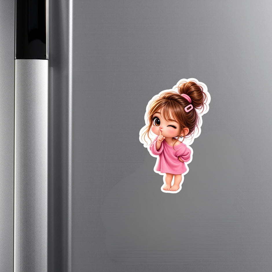 Cute Shy Girl Cartoon Sticker Applied on Cupboard by STIXY
