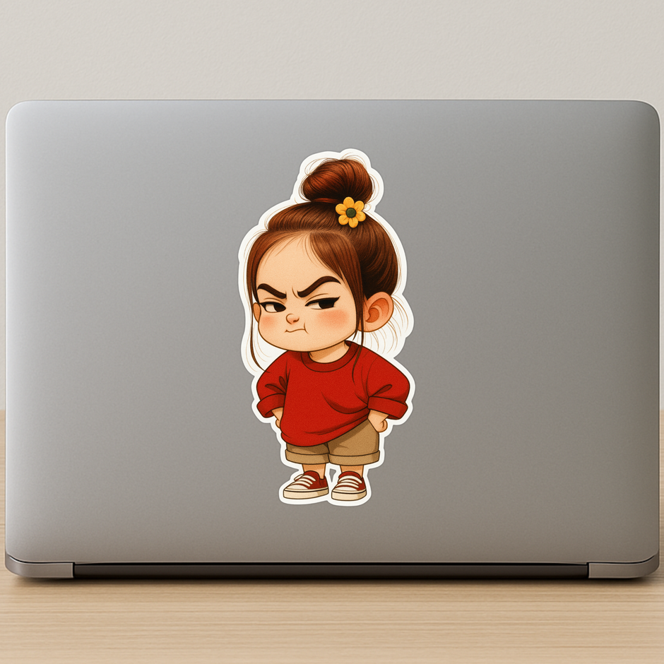 Angry Little Girl Cartoon Sticker Funny Attitude Design Waterproof Sticker premium sticker product image 3