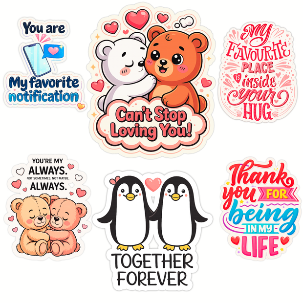 Love Quote Sticker Set of 6 – Waterproof Matte (7–11 cm) high-quality product image angle 1