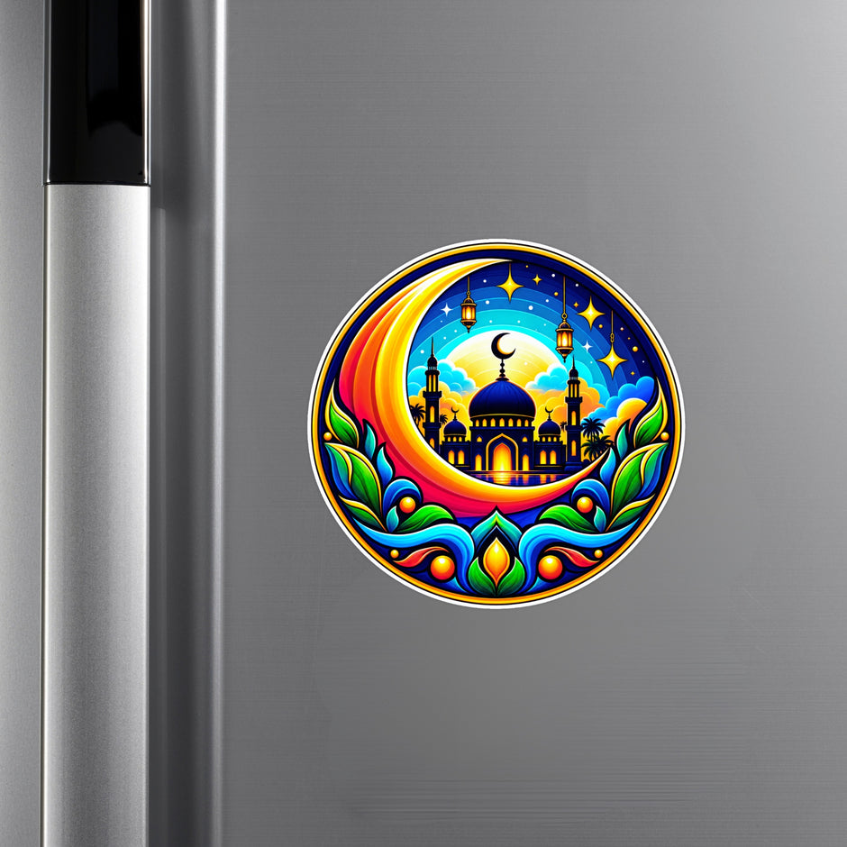 Colorful Islamic Mosque Crescent Moon Waterproof Matte Sticker Applied on Cupboard by STIXY