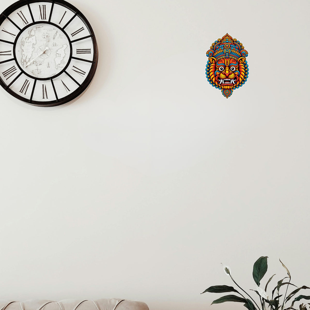 Traditional Indian Guardian Face Sticker Applied on Wall for Cultural Home Decor by STIXY
