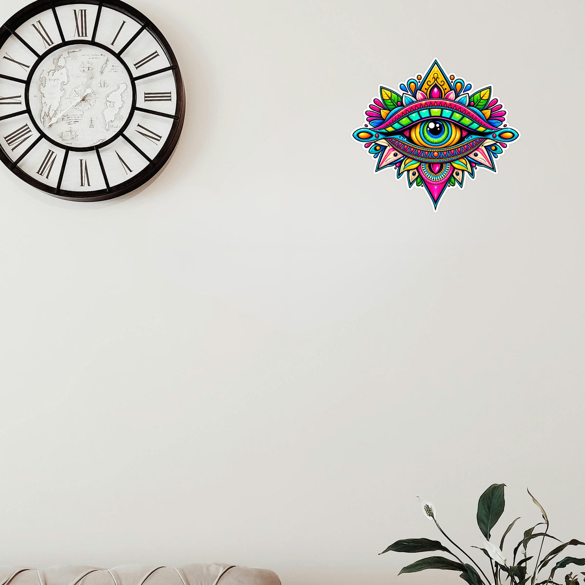 Vibrant Geometric Evil Eye Sticker Applied on Door by STIXY