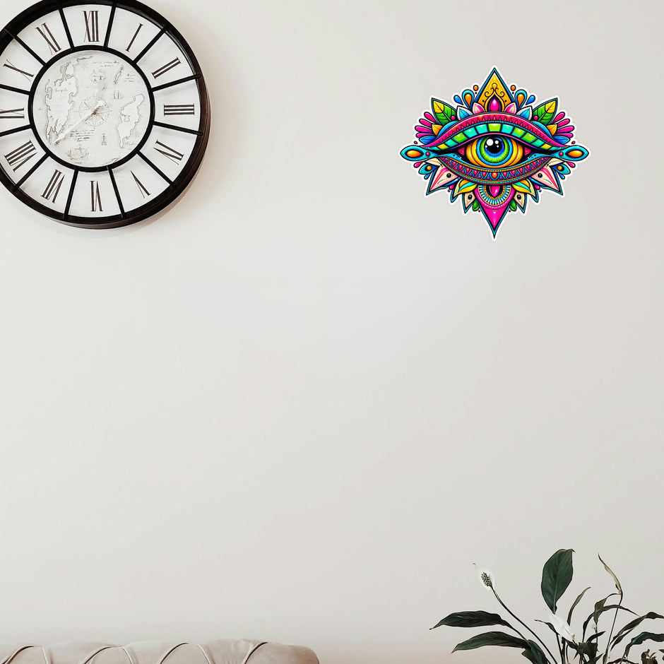 Vibrant Geometric Evil Eye Sticker Applied on Door by STIXY
