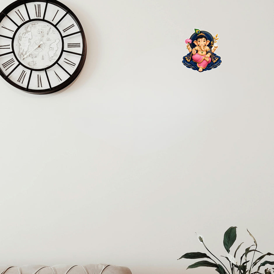Lord Ganesha Lotus Sticker Applied on Wall for Traditional Indian Spiritual Home Decor by STIXY
