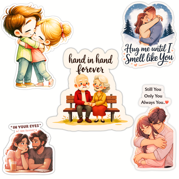 Romantic Couple Love Sticker Set of 5 – Waterproof Matte (7–11 cm) high-quality product image angle 5