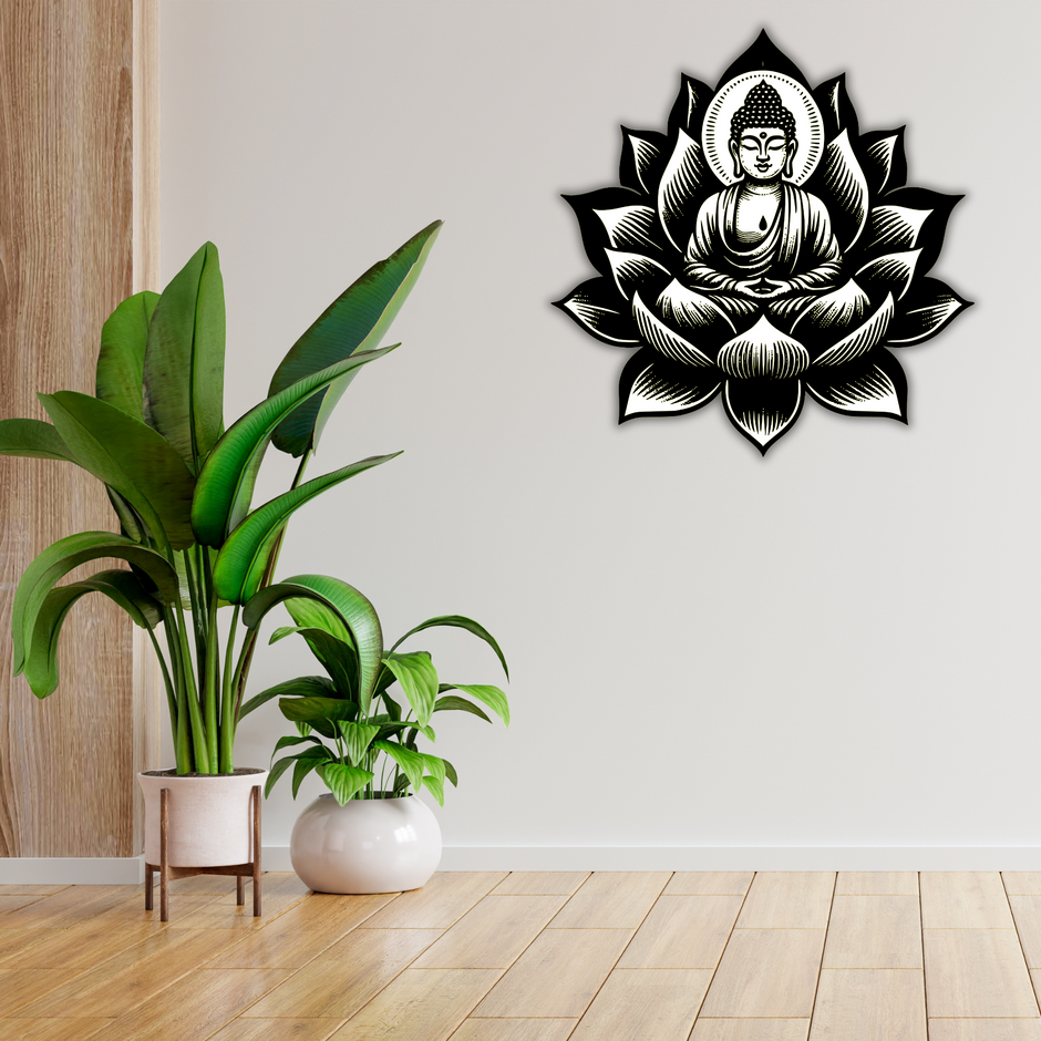 Buddha On Lotus Waterproof Sticker Black White Spiritual Calm Art premium vinyl sticker product image 4