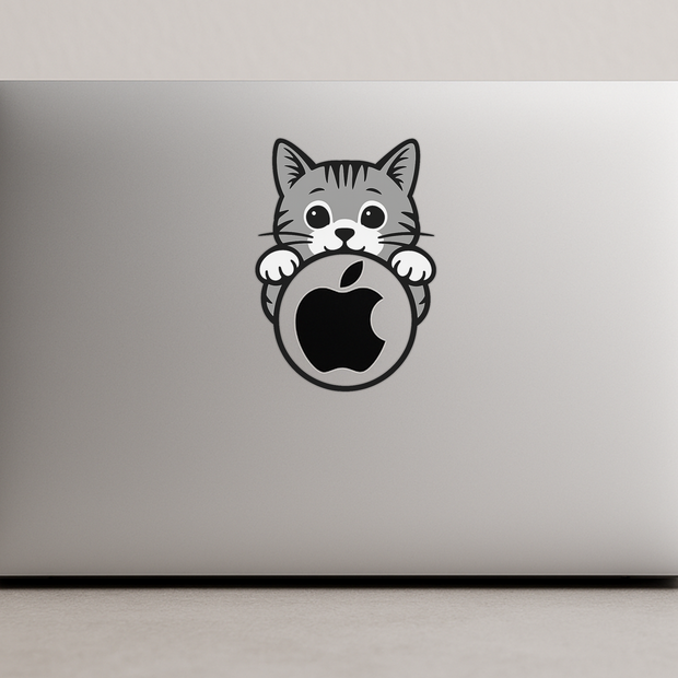 Cute Cat Laptop Logo Sticker – Water-Resistant Vinyl | Kitty Holding Circle Design for laptop Logo & More premium vinyl sticker product image 1