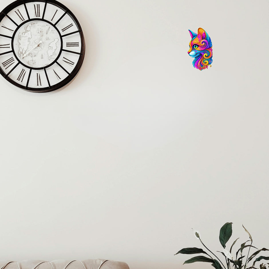 Colorful Psychedelic Cat Face Sticker with Mandala Art Applied on Wall by STIXY