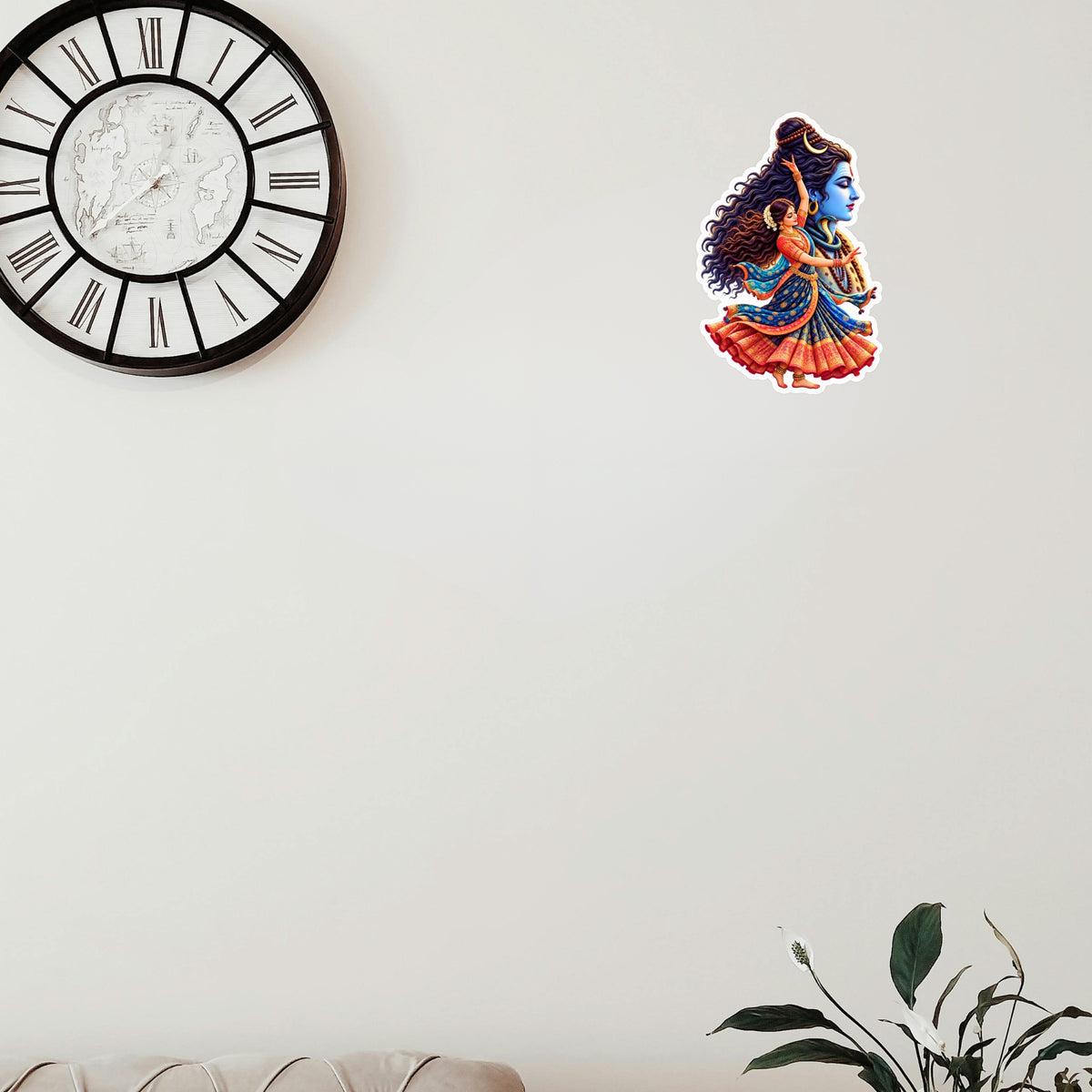 Lord Shiva and Classical Dancer Devotional Sticker Applied on Wall for Spiritual Home Decor by STIXY