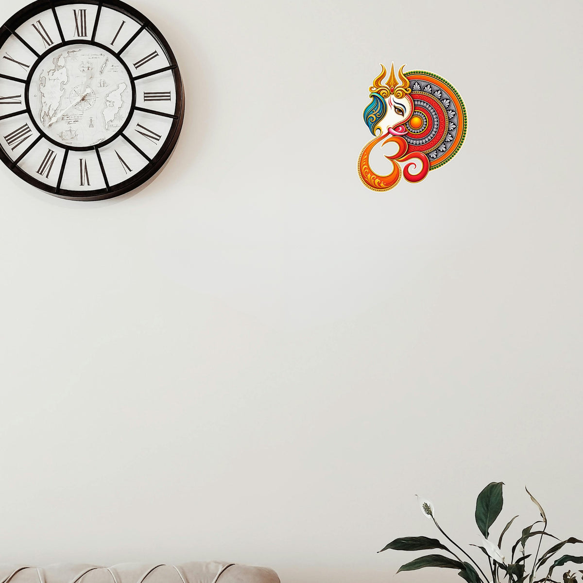 Colorful Lord Ganesha Trishul Decorative Sticker Applied on Wall by STIXY