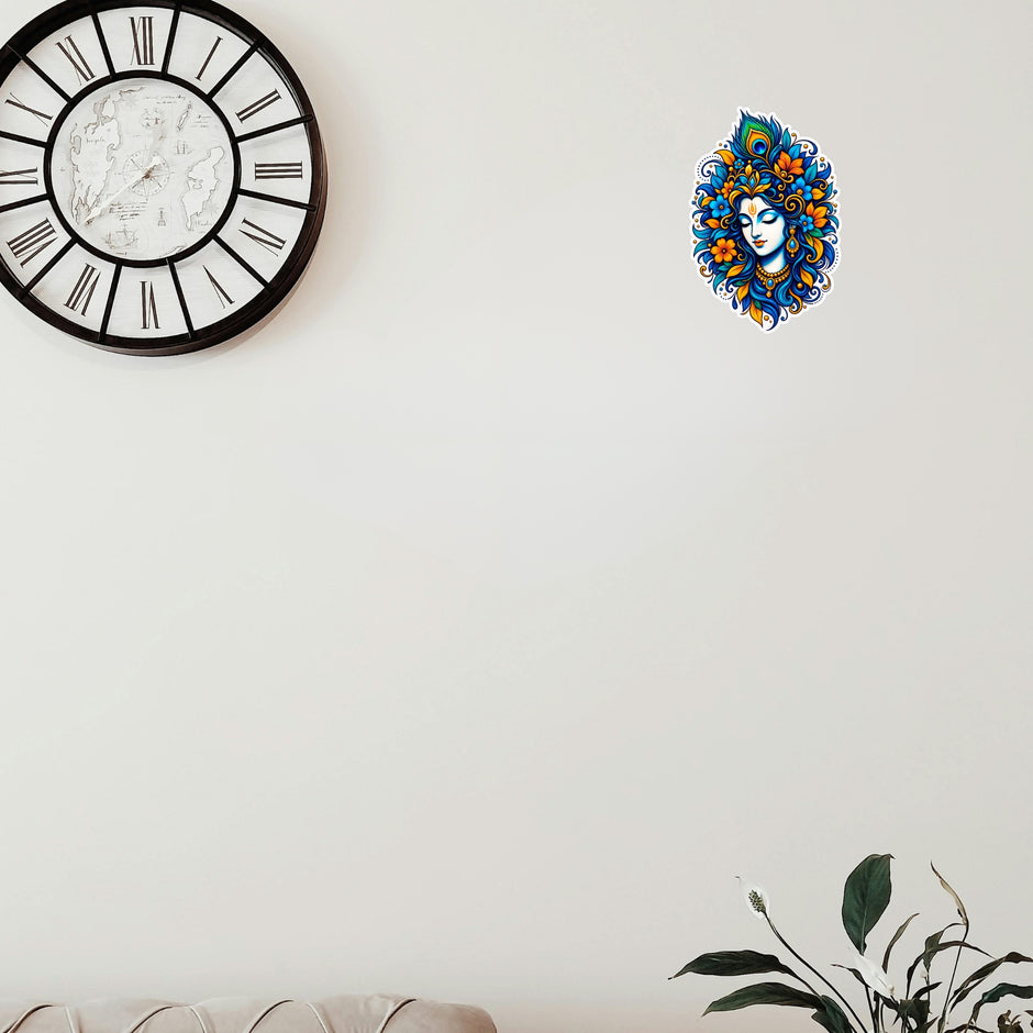 Lord Krishna Peacock Feather Sticker Applied on Wall for Spiritual Home Decor by STIXY