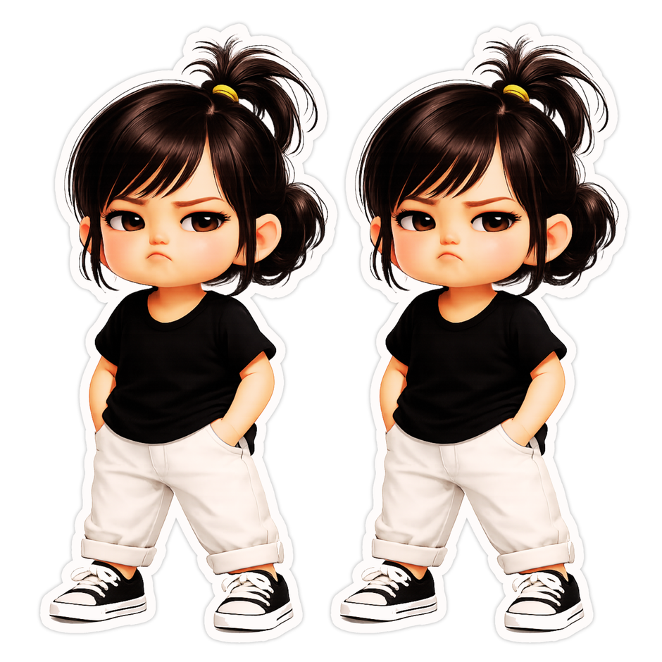 Cute Angry Chibi Girl Sticker Set of 2 – Waterproof Matte Vinyl – STIXY high-quality product image angle 3