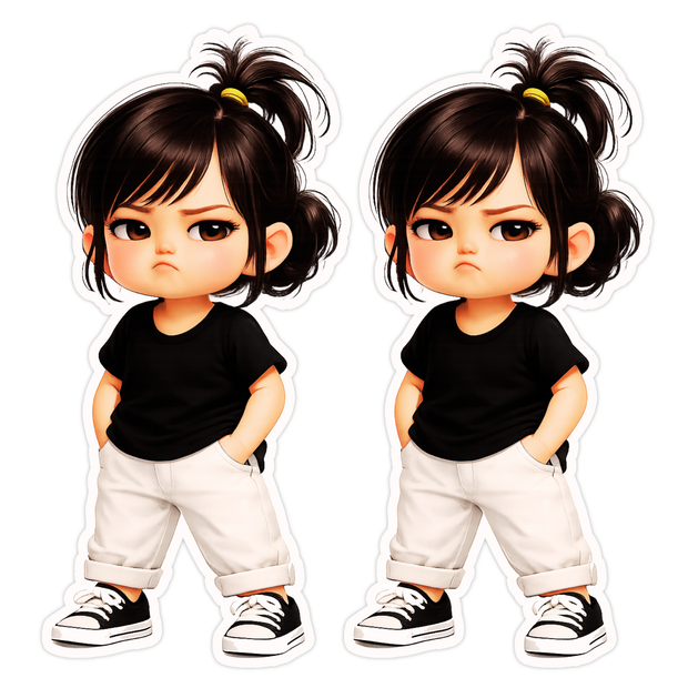 Cute Angry Chibi Girl Sticker Set of 2 – Waterproof Matte Vinyl – STIXY high-quality product image angle 3
