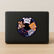 Five Funny Cats Peeking Through Circular Hole Sticker Applied on Laptop by STIXY