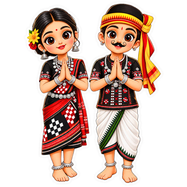 Traditional Indian Couple Namaste Cultural Waterproof Matte Vinyl Sticker by STIXY