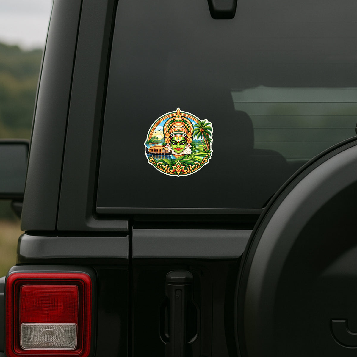 Kerala Kathakali Cultural Art Sticker on SUV for Kerala Lovers and Travel Enthusiasts