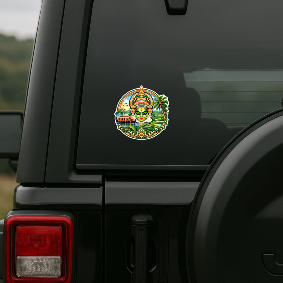 Kerala Kathakali Cultural Art Sticker on SUV for Kerala Lovers and Travel Enthusiasts