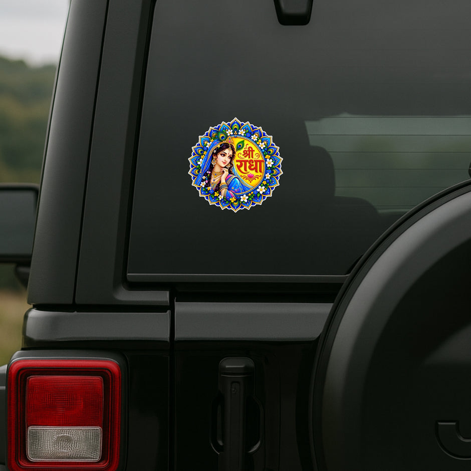 Shri Radha Waterproof Matte Vinyl Spiritual Mandala Sticker Applied on SUV by STIXY