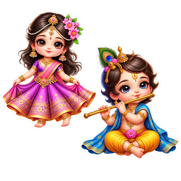 Cute Radha Krishna Kids Waterproof Matte Vinyl Sticker Set of 2 by STIXY