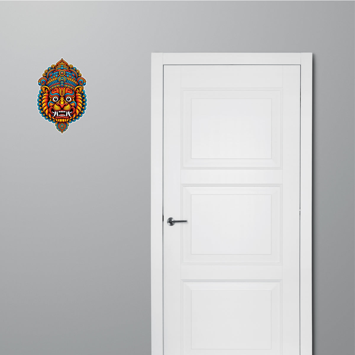 Ornamental Guardian Face Sticker Applied on Door for Traditional Indian Decor by STIXY