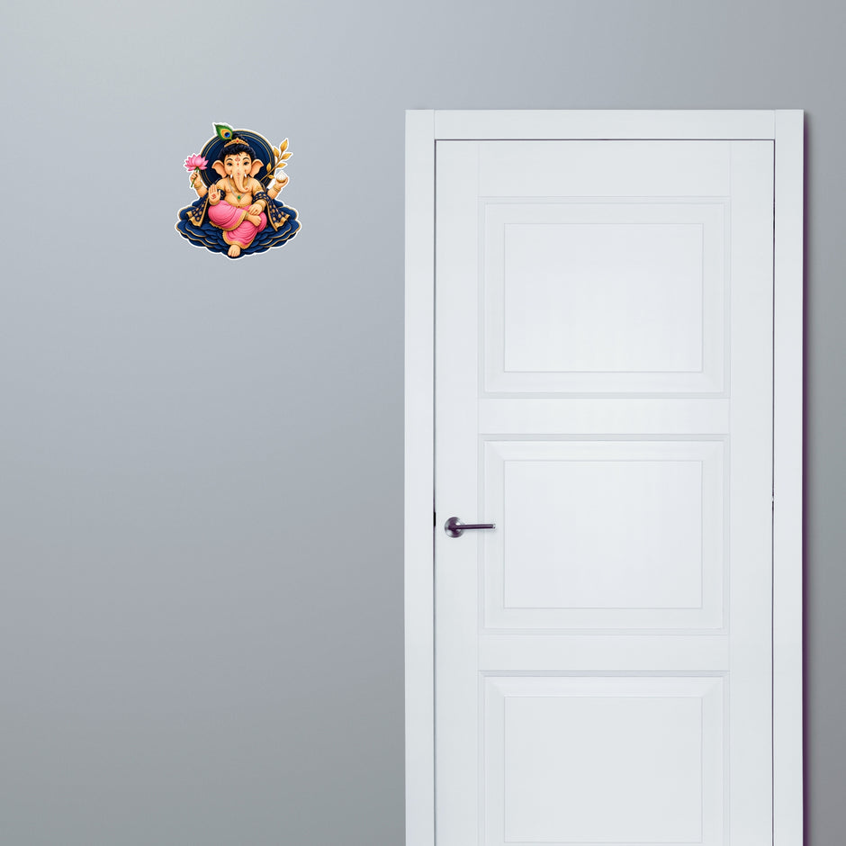Lord Ganesha Lotus Devotional Sticker Applied Near Door for Home Entrance Decor by STIXY