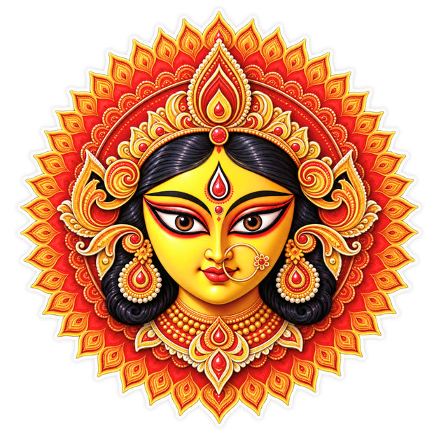 Maa Durga Face Mandala Spiritual Waterproof Matte Vinyl Sticker by STIXY