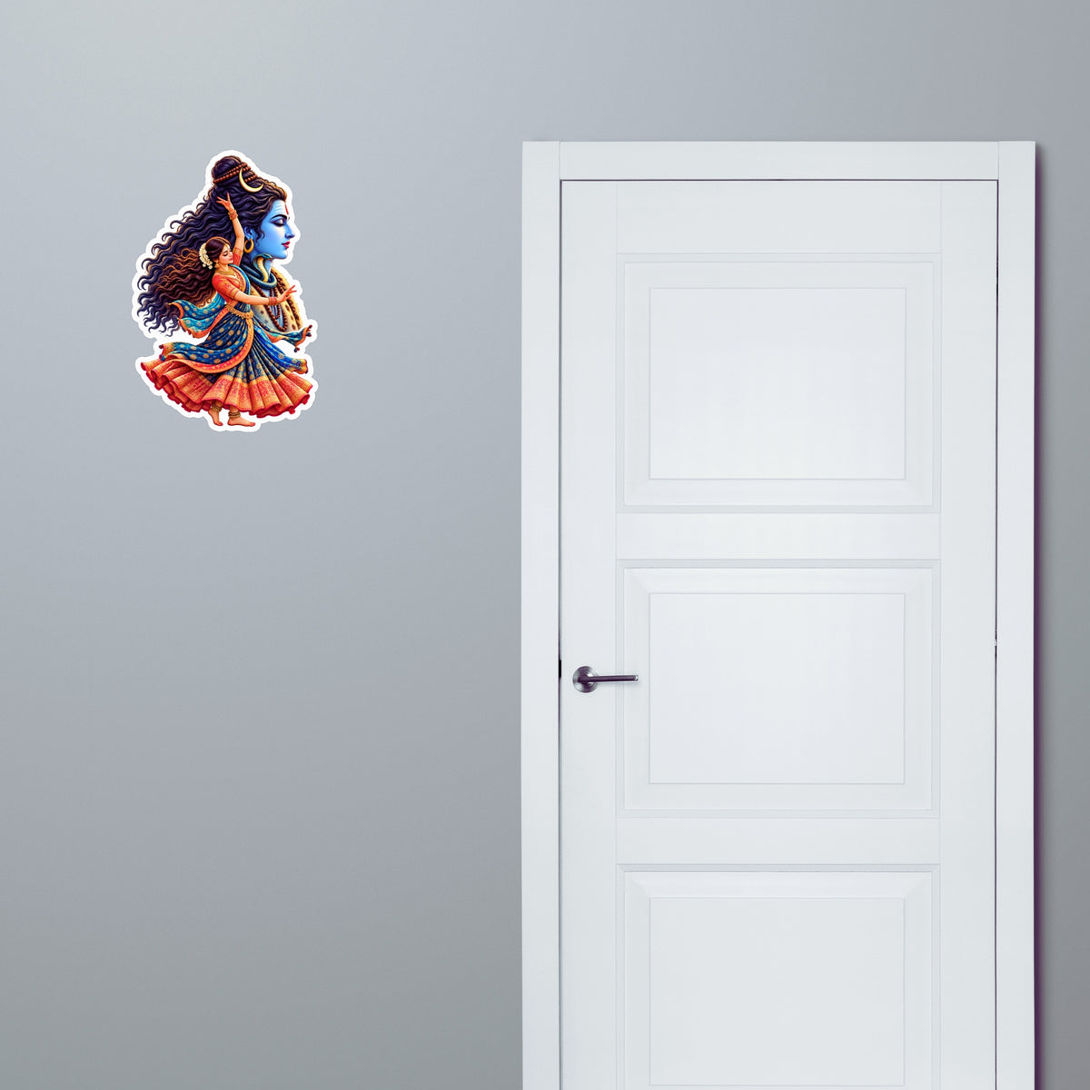 Lord Shiva and Classical Dancer Spiritual Sticker Applied Near Door for Devotional Home Decor by STIXY