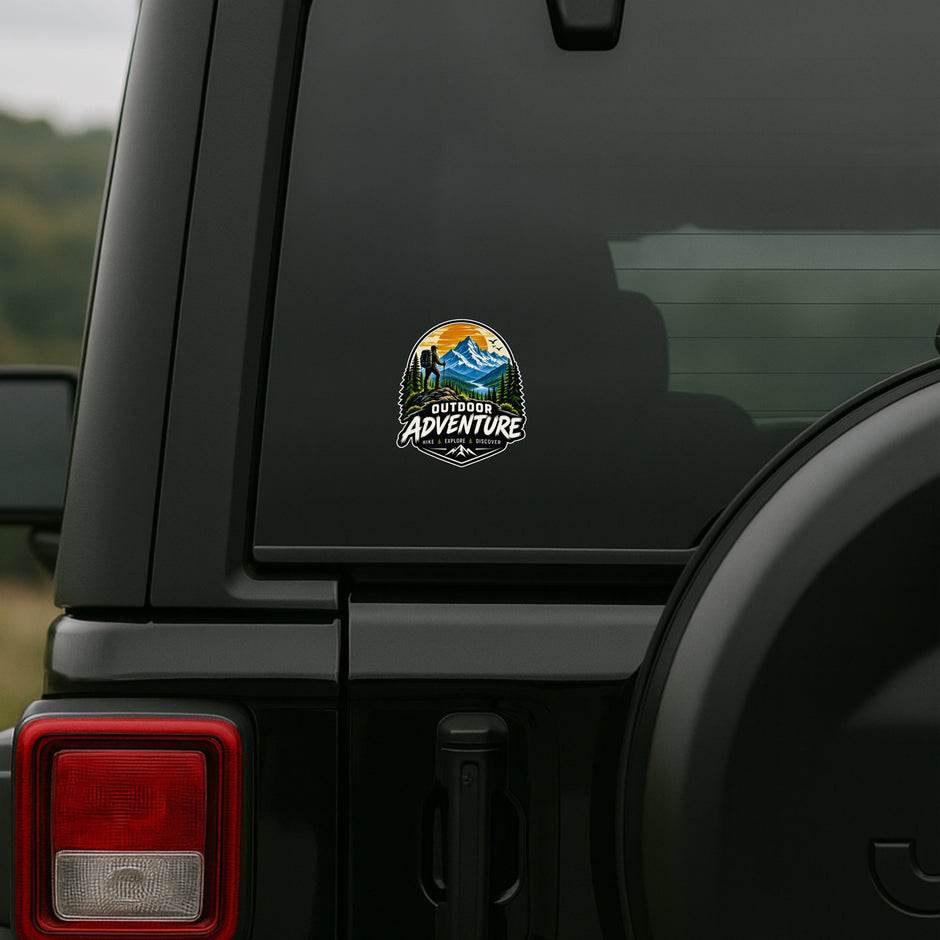 Outdoor Adventure Mountain Hiking Sticker on SUV Rear Window for Road Trips and Off Road Travel