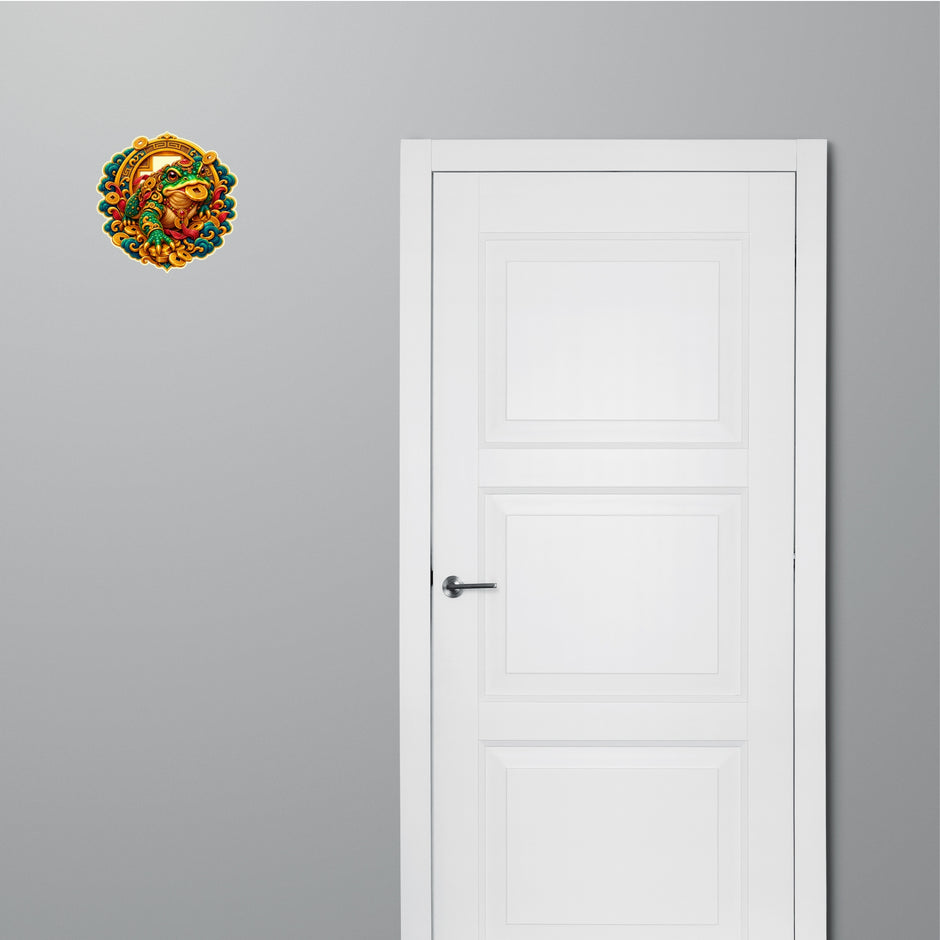 Fortune Frog Feng Shui Waterproof Matte Vinyl Decorative Sticker Applied Near Door by STIXY