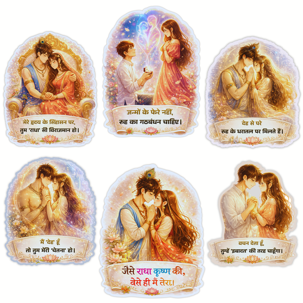 Radha Krishna Love Quote Sticker Set of 6 – Waterproof Matte (9–12 cm) high-quality product image angle 5