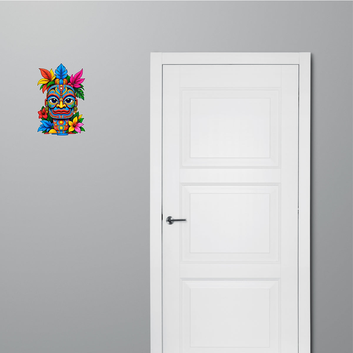 Vibrant Tribal Mask Floral Sticker Applied on Door for Ethnic Inspired Decor by STIXY