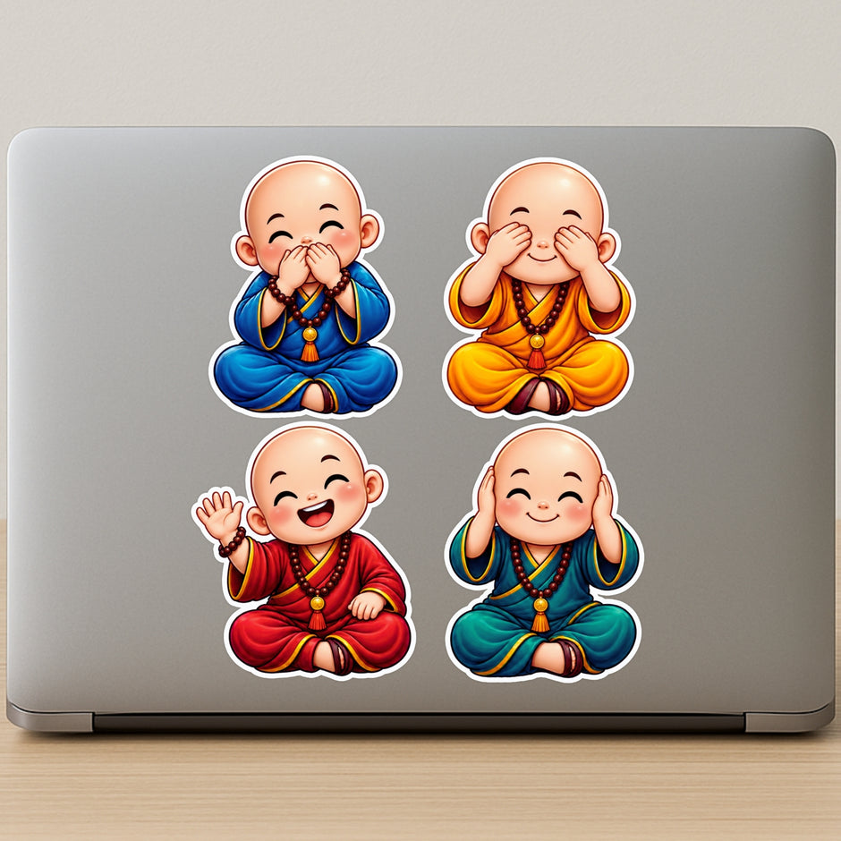 Cute Little Monk Sticker Set of 4 Applied on Laptop by STIXY