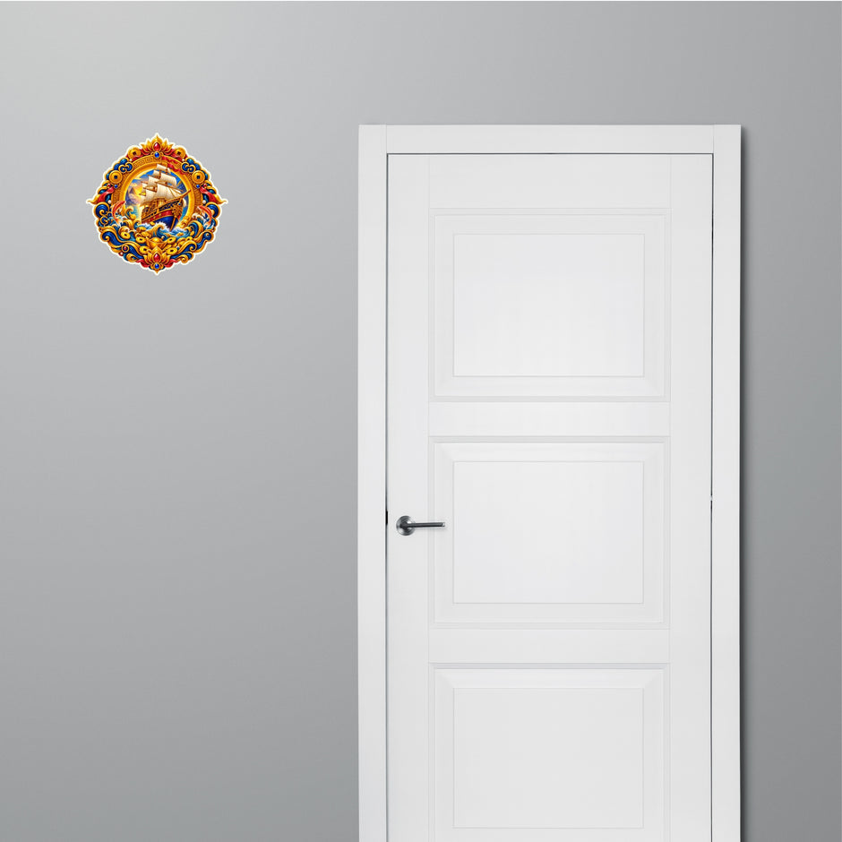 Feng Shui Wealth Ship Waterproof Matte Vinyl Prosperity Sticker Applied Near Door by STIXY