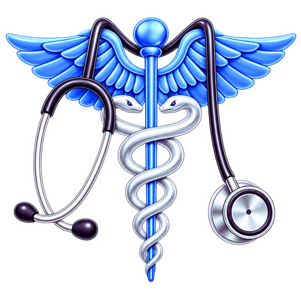 Doctor Medical Caduceus Symbol with Stethoscope Waterproof Matte Vinyl Sticker by STIXY
