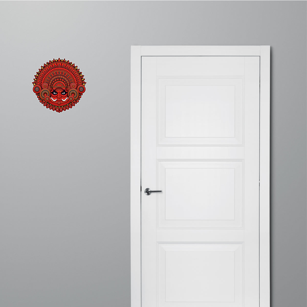 Red Kerala Theyyam Face Mandala Sticker Applied on Door by STIXY