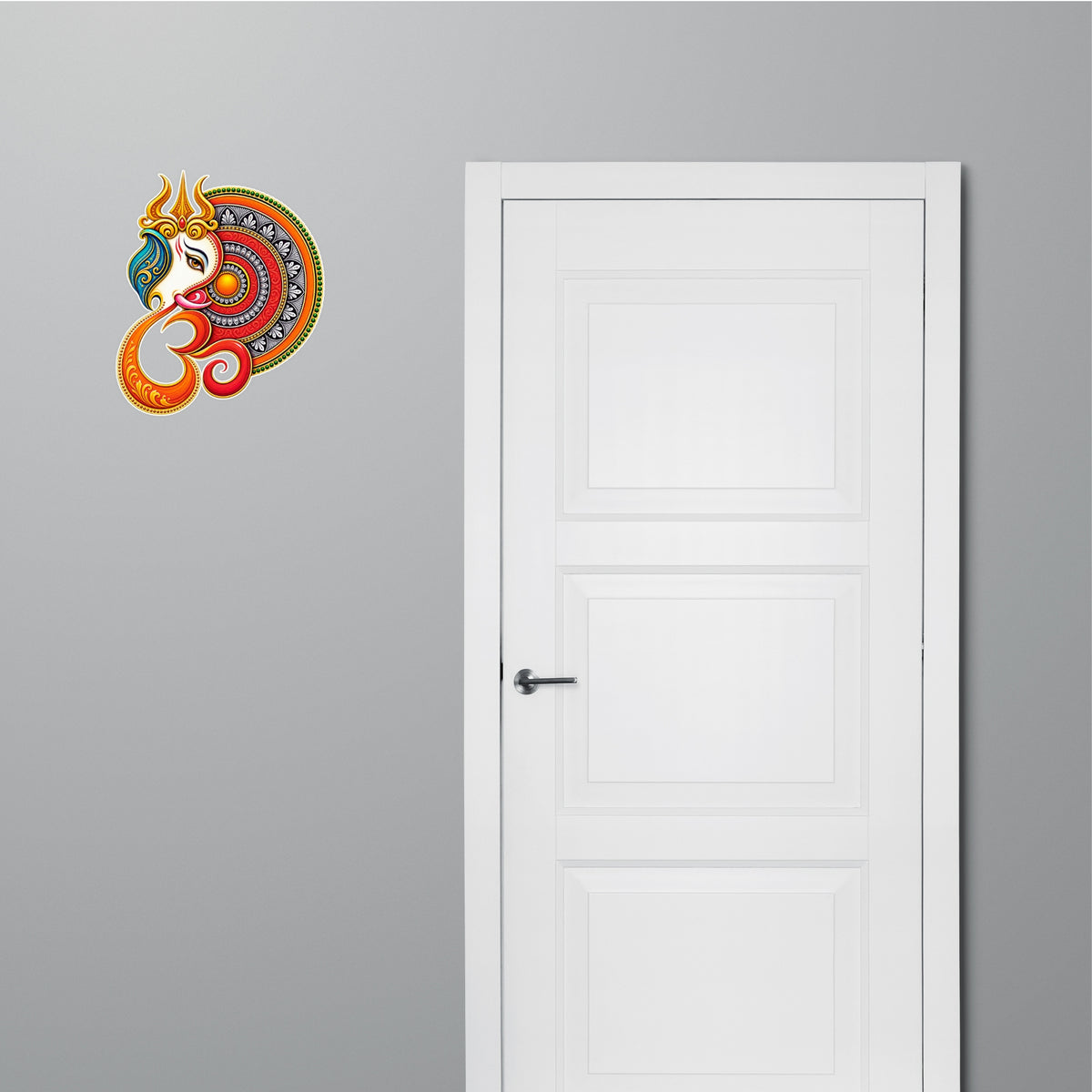 Lord Ganesha Trishul Spiritual Decorative Sticker Applied on Door by STIXY