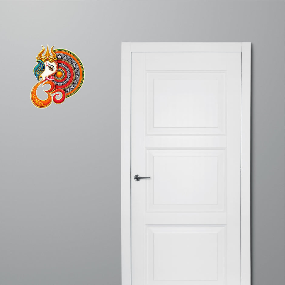 Lord Ganesha Trishul Spiritual Decorative Sticker Applied on Door by STIXY