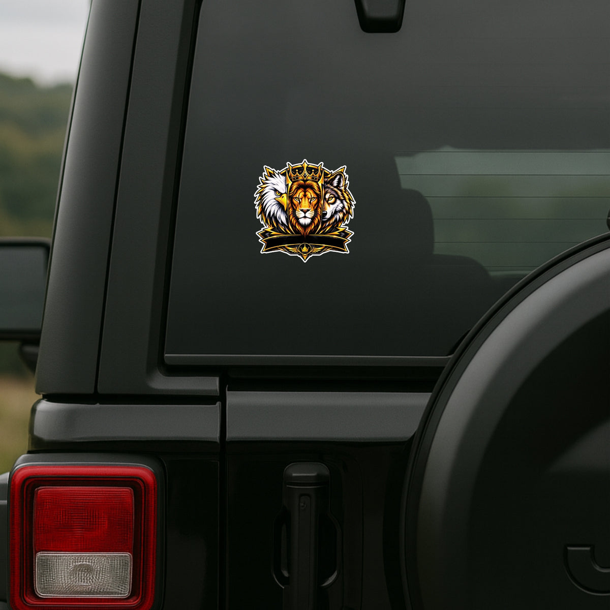 Royal Lion Eagle and Wolf Wildlife Emblem Waterproof Matte Sticker Applied on SUV by STIXY