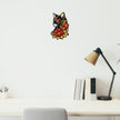 Black Cat Floral Decorative Sticker with Red Flowers and Gold Details Applied on Wall by STIXY