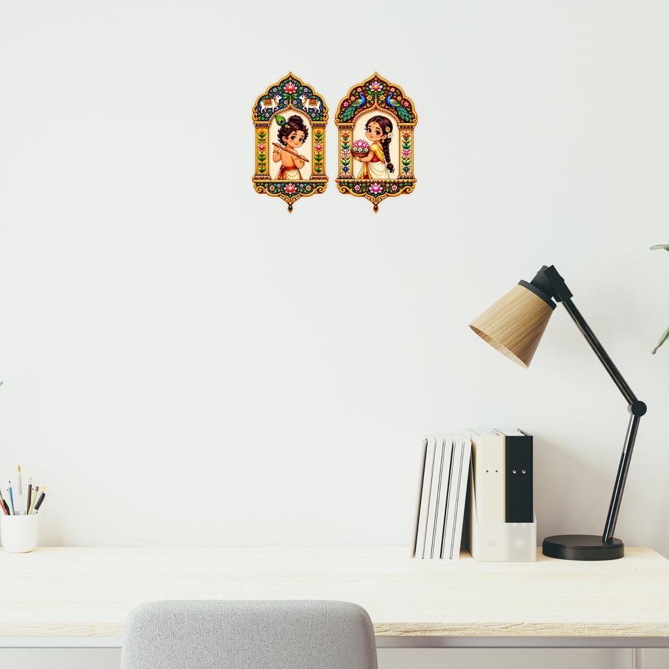 Bal Krishna and Radha Traditional Jharokha Sticker Set for Room and Indian Home Decor by STIXY