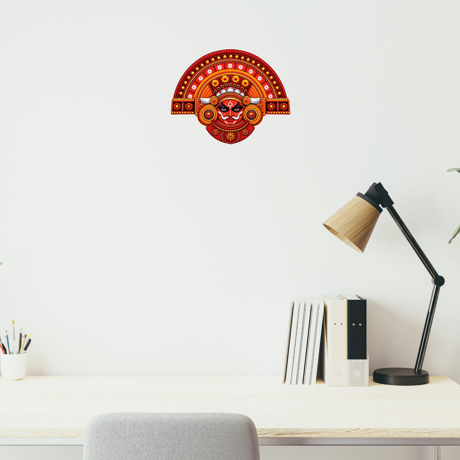 Red Theyyam Face Traditional Folk Art Sticker Applied on Wall by STIXY