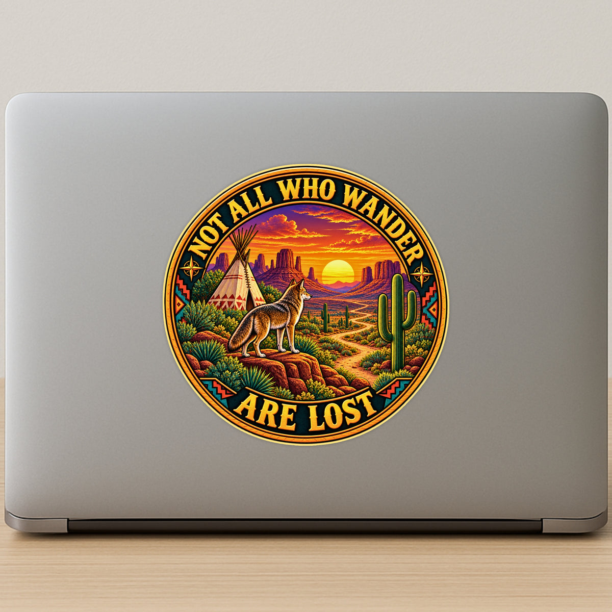 Not All Who Wander Are Lost Vintage Desert Sunset Sticker for Laptop Decor