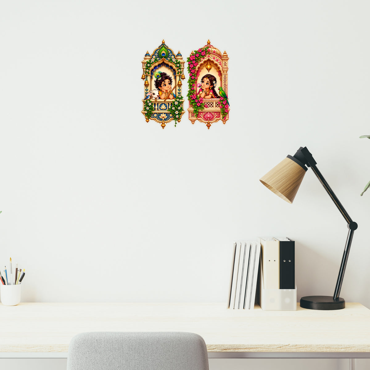 Radha Krishna Heritage Jharokha Sticker Pair for Traditional Indian Room and Home Decor by STIXY