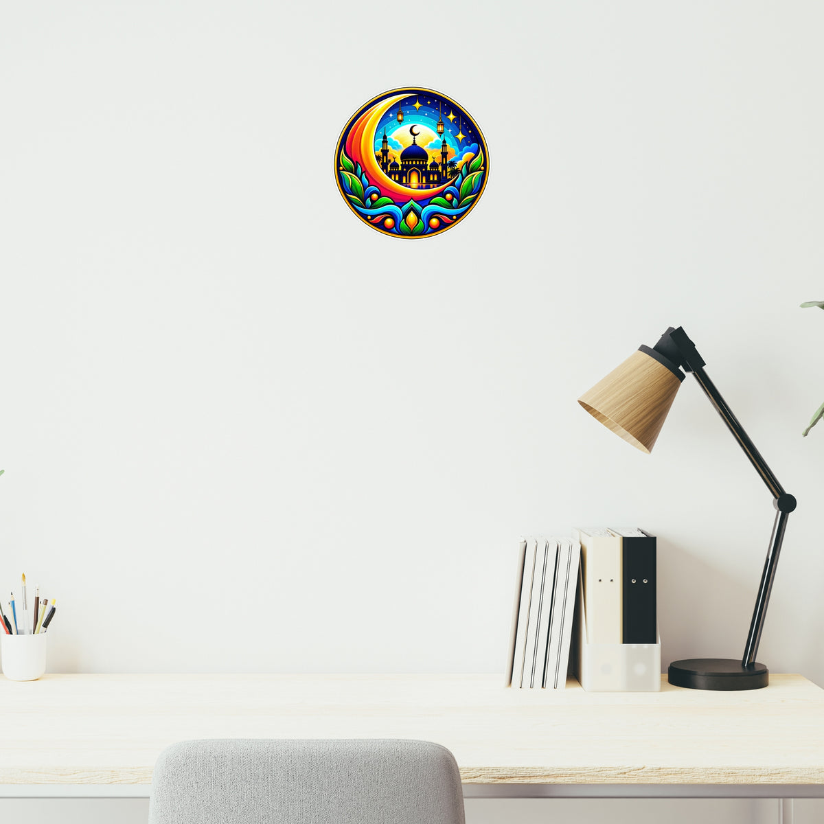 Colorful Islamic Mosque Crescent Moon Decorative Sticker Applied on Wall by STIXY