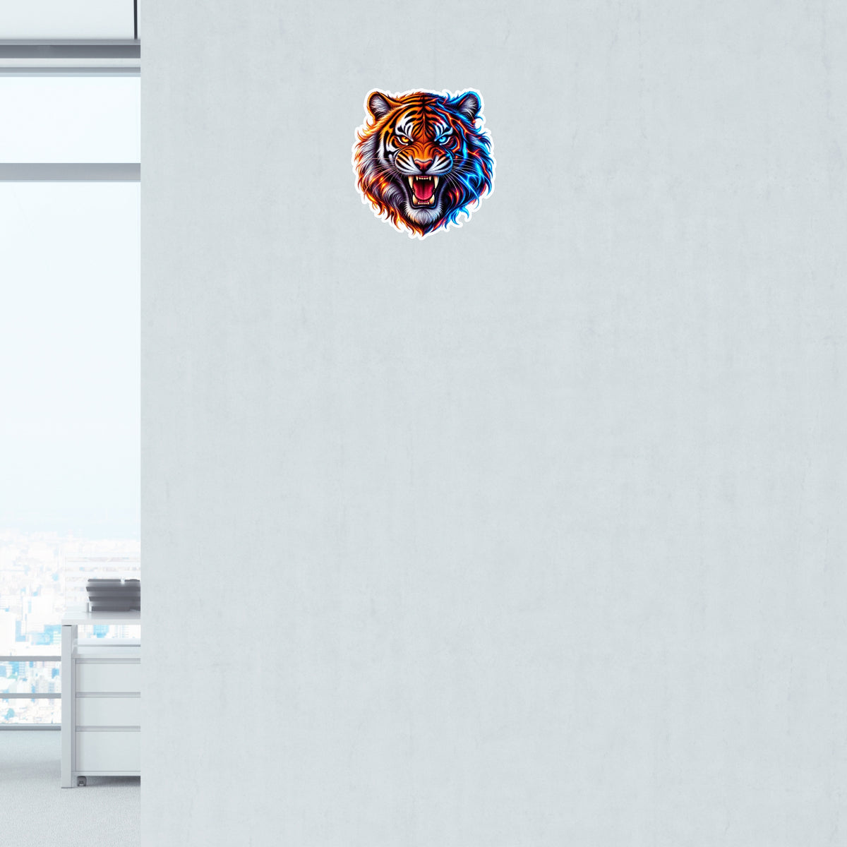 Fire and Ice Roaring Tiger Waterproof Matte Vinyl Sticker Applied on Smooth Wall by STIXY