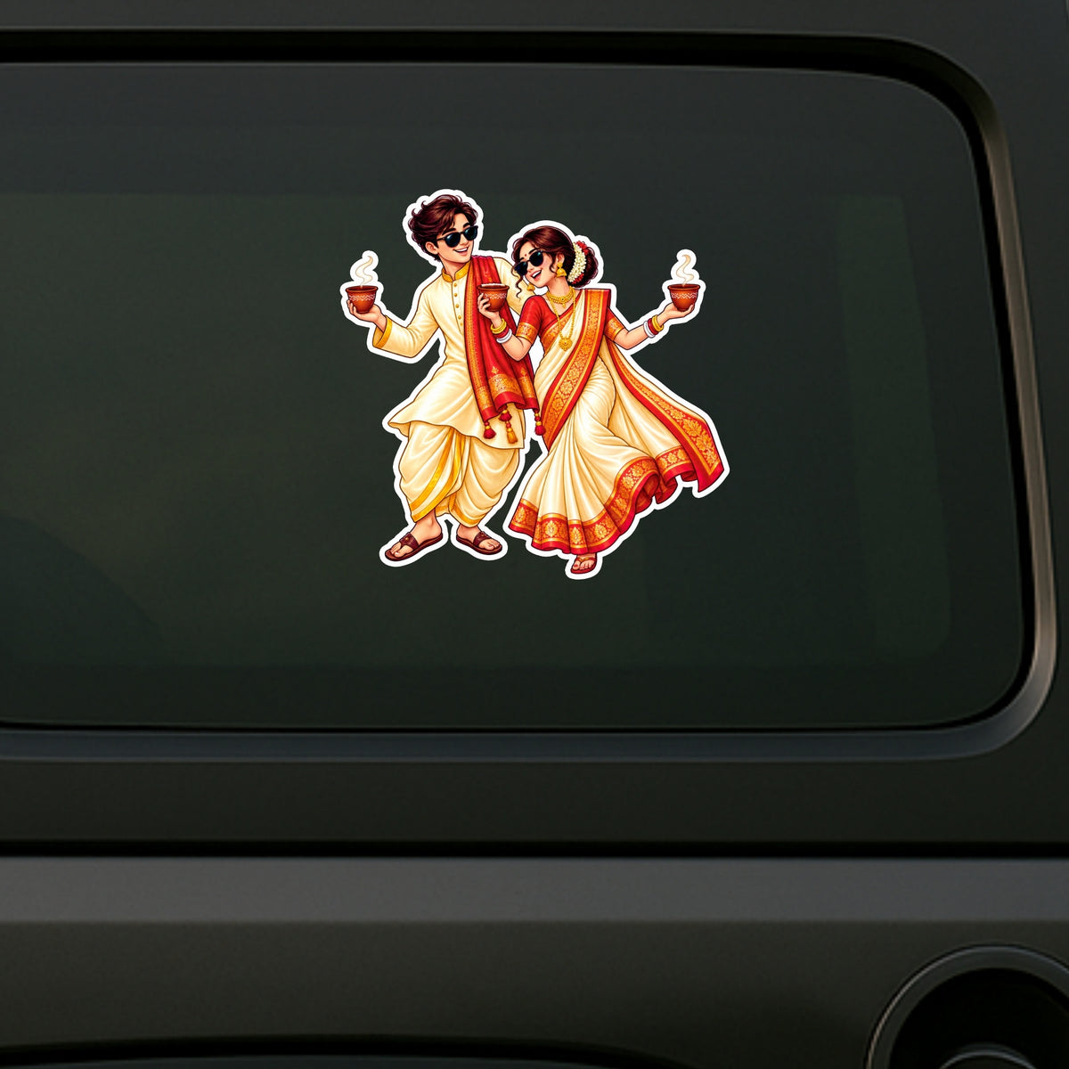 Bengali Couple Traditional Dhunuchi Dance Cultural Sticker Applied on Laptop by STIXY