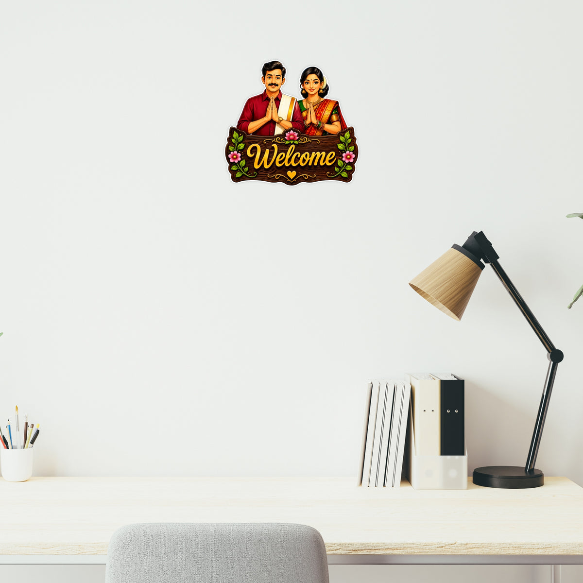 Traditional Indian Couple Welcome Sticker Applied on Wall for Home and Office Decor by STIXY