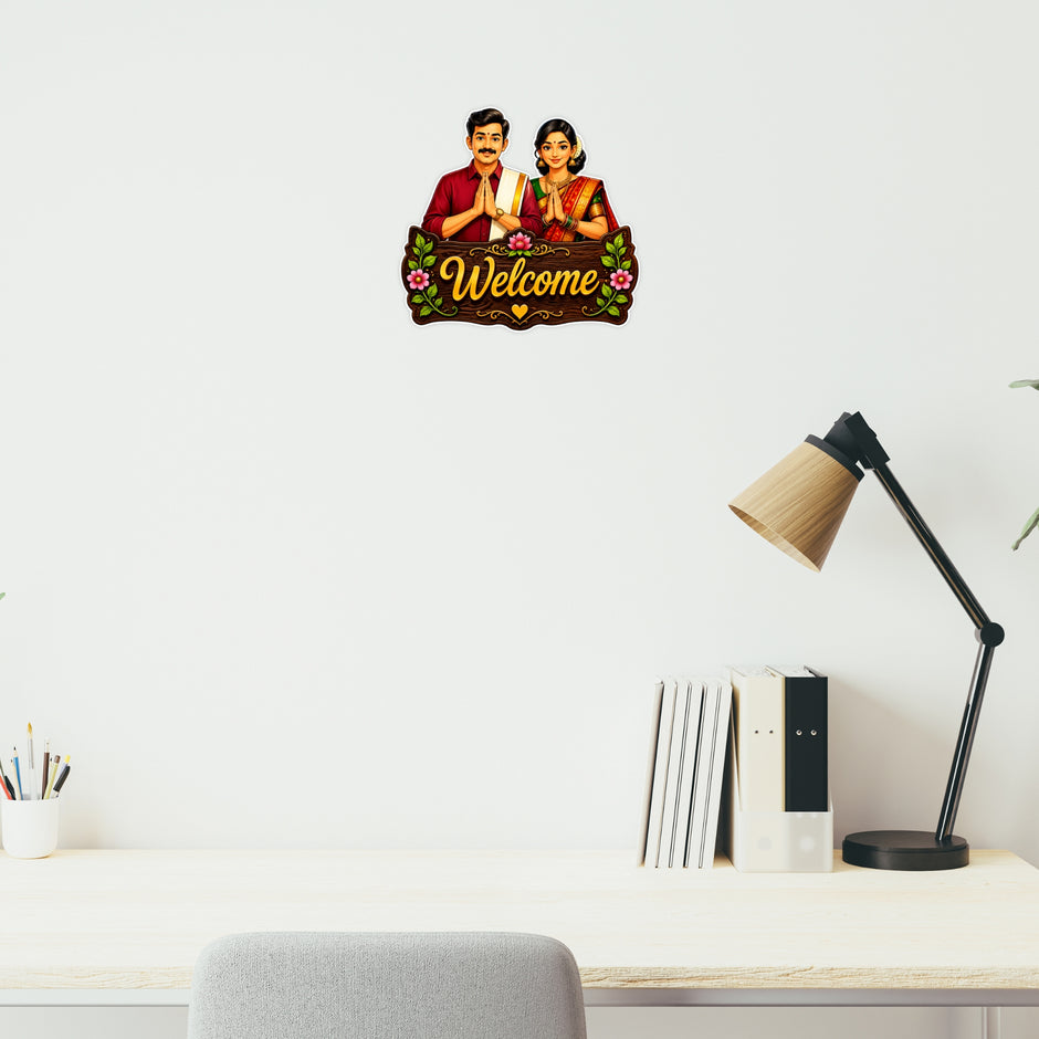Traditional Indian Couple Welcome Sticker Applied on Wall for Home and Office Decor by STIXY
