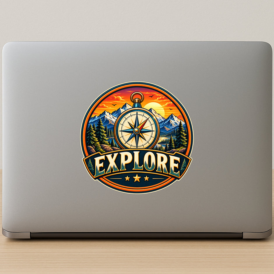Explore Adventure Compass Sticker for Laptop and Travel Gear Decor